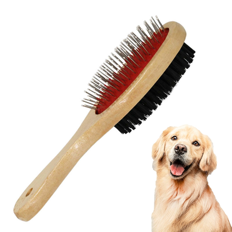 HKM-6396349 Stainless Steel Needle Comb and Wooden Brush for Pet Fur Grooming