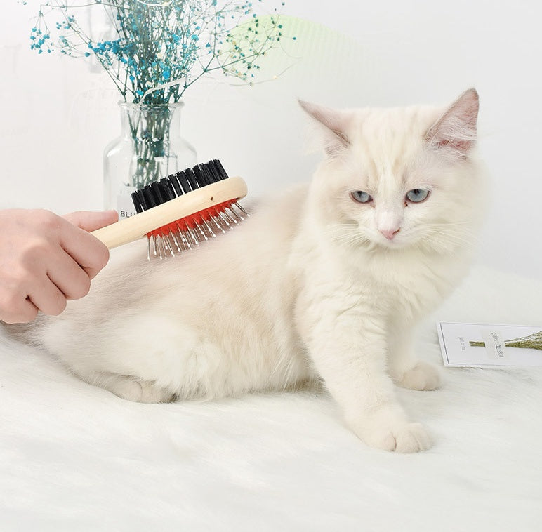 HKM-6396349 Stainless Steel Needle Comb and Wooden Brush for Pet Fur Grooming