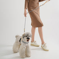 HKM-6398525 Shadow White and Fairy Brown Green Nylon Pet Harness with Rope Chain