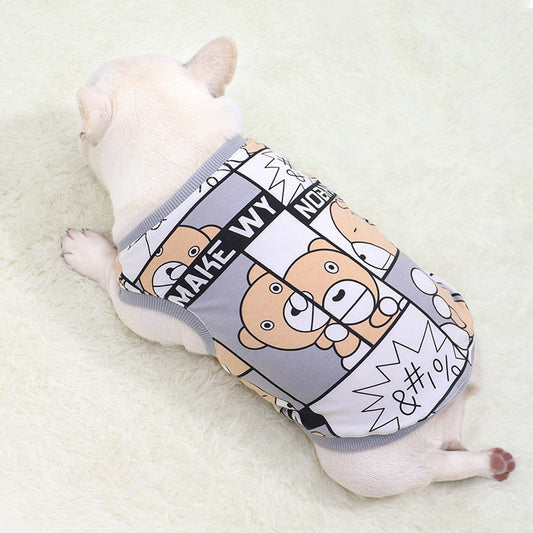 HKM-6398909 Cotton Comic Bear Vest for Dogs - Casual Wear for Bulldogs, Pugs, and More