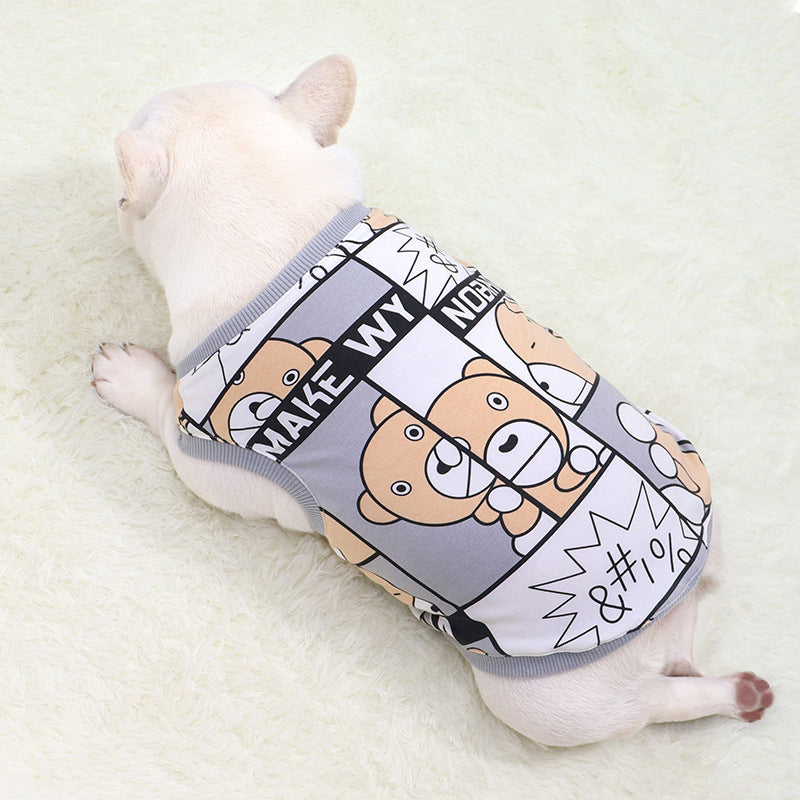 HKM-6398909 Cotton Comic Bear Vest for Dogs - Casual Wear for Bulldogs, Pugs, and More