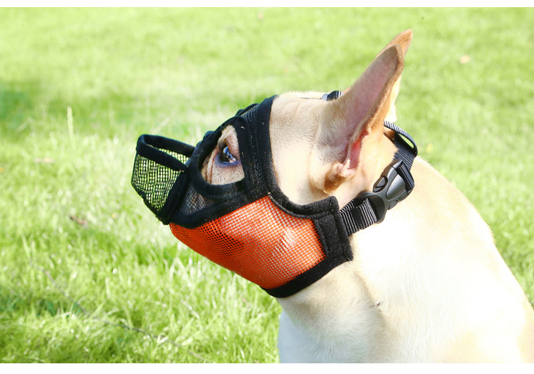 HKM-6400189 Puppy Anti-Bite and Bark Mesh Mouth Cover - Adjustable Sizes in Orange and Black