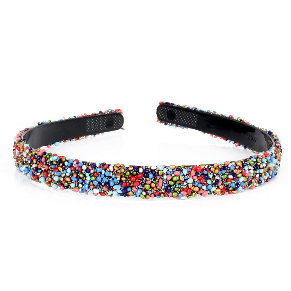 HKM-640083 Retro Semicircle Rhinestone Headband for Women - Colorful Diamond Design