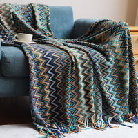 HKM-640275 European Style Knitted Blanket - Soft Acrylic Fiber, Striped Design, Ideal for All Seasons, Perfect for Home or Office Use