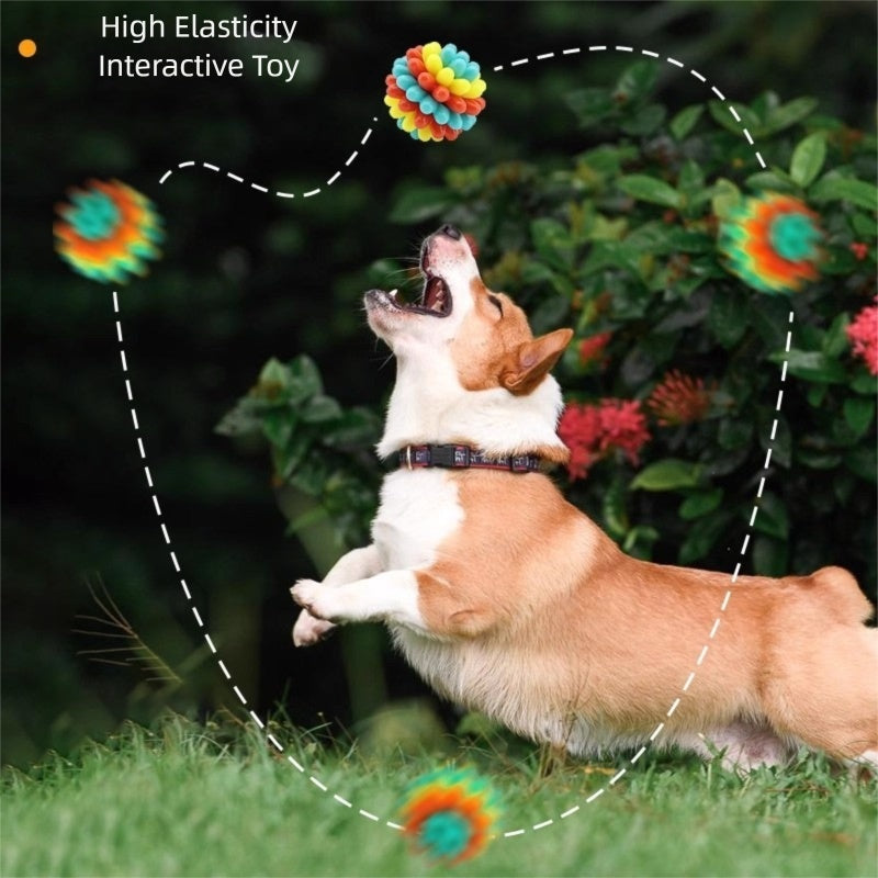 HKM-6404925 Durable Rubber Teething Toy Ball for Dogs, Colorful Chew Ball for Dental Care and Playtime