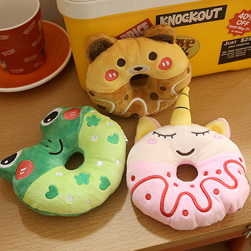 HKM-6405949 Plush Donut Sound Toy for Small and Medium Pets - Bear, Unicorn, Frog Designs