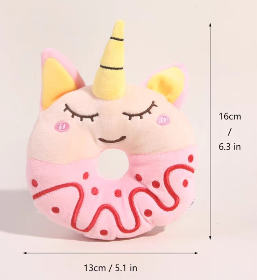 HKM-6405949 Plush Donut Sound Toy for Small and Medium Pets - Bear, Unicorn, Frog Designs
