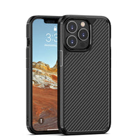 HKM-640595 Carbon Fiber Anti-Drop Protective Phone Case for iPhone 13 Series - TPU + PC Material, Simple Striped Design in Black or Blue