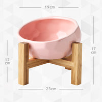 HKM-6406461 Ceramic Cat and Dog Double Bowl with Bamboo Wood Stand - Ergonomic Design for Healthy Eating