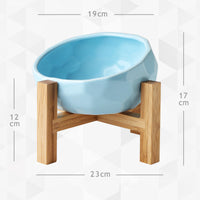 HKM-6406461 Ceramic Cat and Dog Double Bowl with Bamboo Wood Stand - Ergonomic Design for Healthy Eating