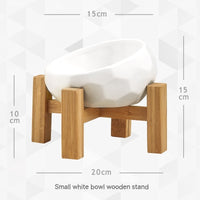 HKM-6406461 Ceramic Cat and Dog Double Bowl with Bamboo Wood Stand - Ergonomic Design for Healthy Eating