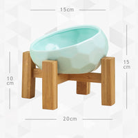 HKM-6406461 Ceramic Cat and Dog Double Bowl with Bamboo Wood Stand - Ergonomic Design for Healthy Eating