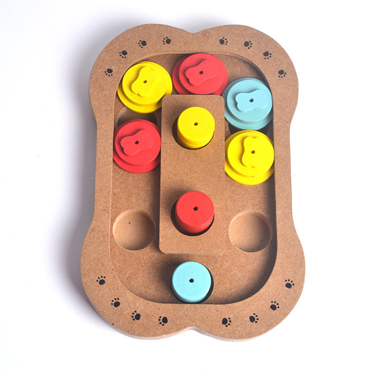 HKM-6407101 Multi-Functional Wooden Puzzle Toy for Dogs - Paw Print & Bone Design