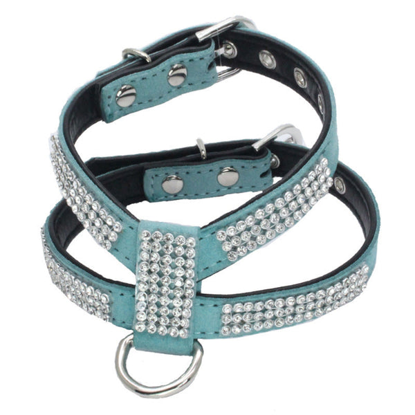 HKM-6407741 Small Dog K-Shaped Rhinestone Chest Strap with Leash in Various Colors