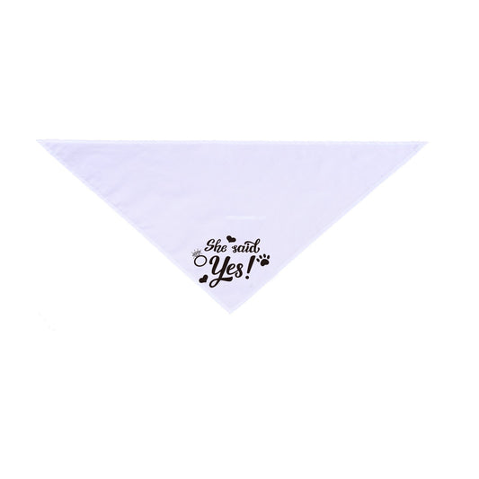 HKM-6408637 White Dog Wedding Scarf with "He Asked, She Said Yes" Design, Adjustable Neck Size 25-48CM, Durable Polyester