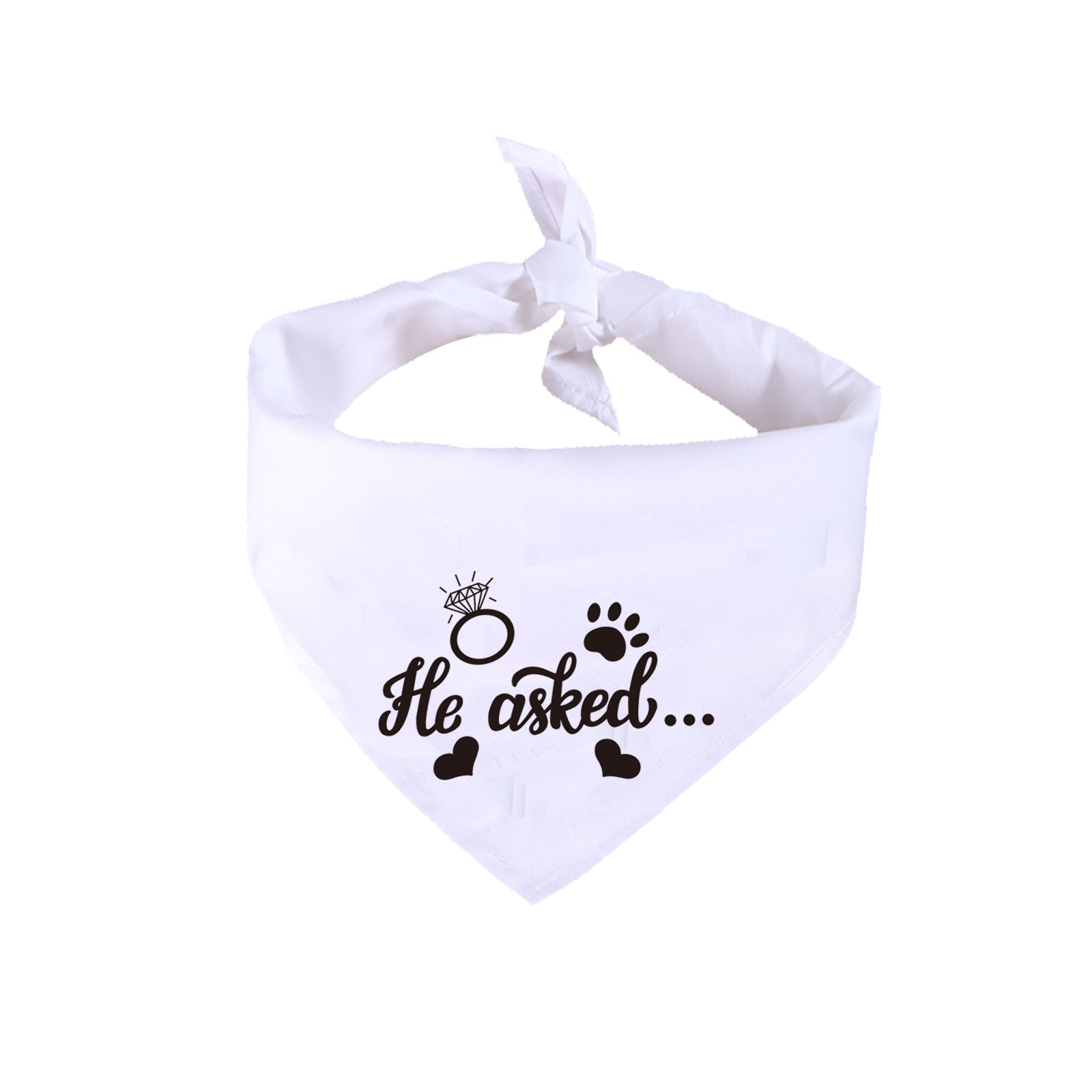 HKM-6408637 White Dog Wedding Scarf with "He Asked, She Said Yes" Design, Adjustable Neck Size 25-48CM, Durable Polyester