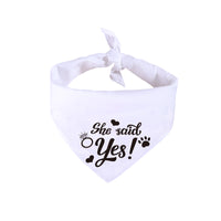 HKM-6408637 White Dog Wedding Scarf with "He Asked, She Said Yes" Design, Adjustable Neck Size 25-48CM, Durable Polyester