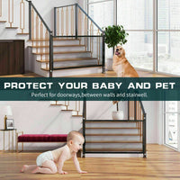 HKM-6409533 Portable Mesh Safety Gate for Pets - Adjustable, Pressure-Mounted Fence for Stairs and Doorways