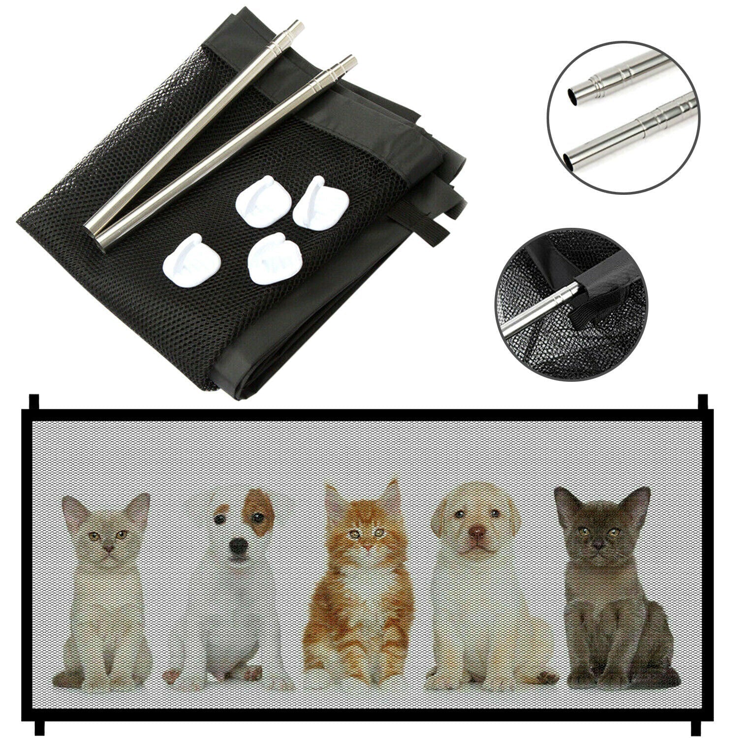 HKM-6409533 Portable Mesh Safety Gate for Pets - Adjustable, Pressure-Mounted Fence for Stairs and Doorways
