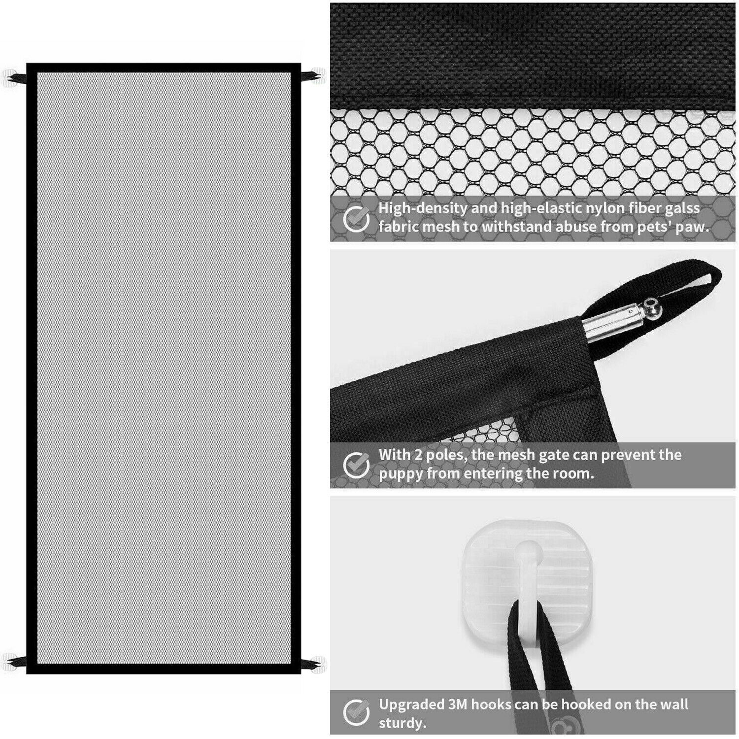 HKM-6409533 Portable Mesh Safety Gate for Pets - Adjustable, Pressure-Mounted Fence for Stairs and Doorways