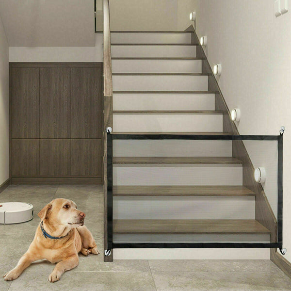 HKM-6409533 Portable Mesh Safety Gate for Pets - Adjustable, Pressure-Mounted Fence for Stairs and Doorways