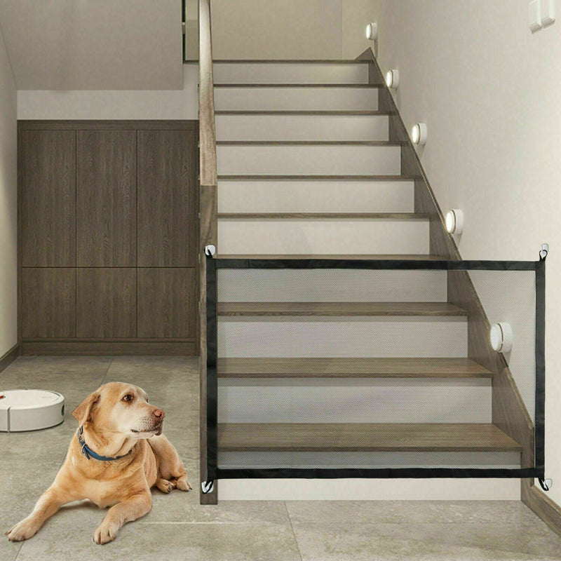 HKM-6409533 Portable Mesh Safety Gate for Pets - Adjustable, Pressure-Mounted Fence for Stairs and Doorways