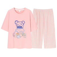 HKM-641043 Short-sleeved Seven-point Pants Set Two-piece Simple Sweet Pajamas All Cotton Home Wear Women's Summer Pajamas