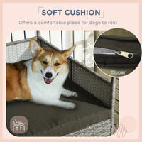 HKM-6410685 Charcoal Gray Rattan Outdoor Dog Bed with Canopy and Comfortable Cushion for Medium to Large Dogs