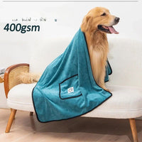 HKM-6411709 Quick-Dry Dog Bathrobe Towel with Pocket - Absorbent Cleaning Glove Style for Pets