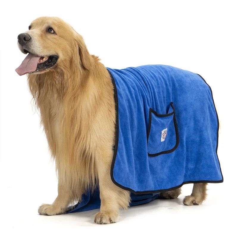 HKM-6411709 Quick-Dry Dog Bathrobe Towel with Pocket - Absorbent Cleaning Glove Style for Pets