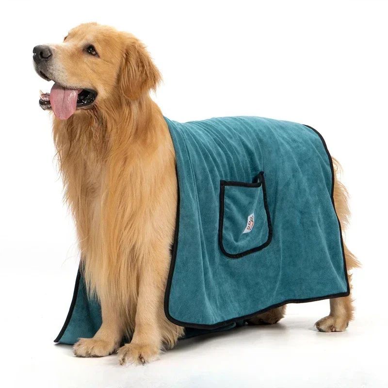 HKM-6411709 Quick-Dry Dog Bathrobe Towel with Pocket - Absorbent Cleaning Glove Style for Pets
