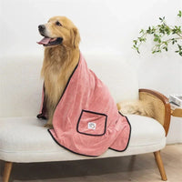 HKM-6411709 Quick-Dry Dog Bathrobe Towel with Pocket - Absorbent Cleaning Glove Style for Pets