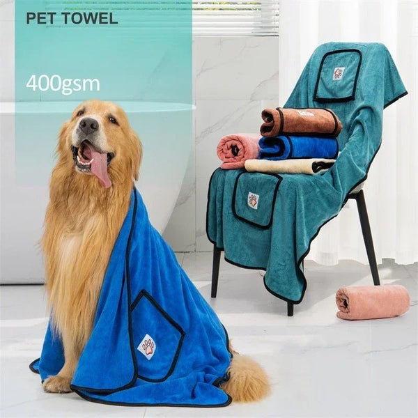 HKM-6411709 Quick-Dry Dog Bathrobe Towel with Pocket - Absorbent Cleaning Glove Style for Pets