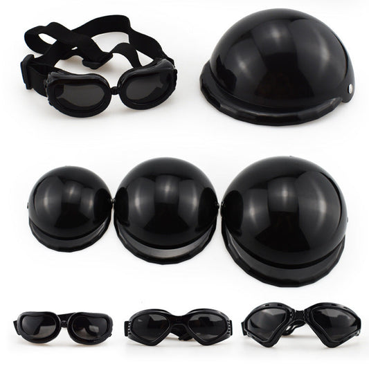 HKM-641171 Stylish Monochrome Pet Safety Helmet and Sunglasses Set for Dogs and Cats