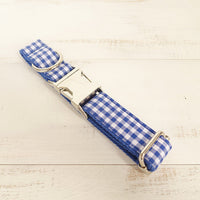 HKM-6414013 Blue Plaid Polyester Fiber Dog Collar for Comfort and Style