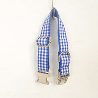 HKM-6414013 Blue Plaid Polyester Fiber Dog Collar for Comfort and Style