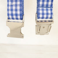 HKM-6414013 Blue Plaid Polyester Fiber Dog Collar for Comfort and Style