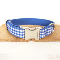HKM-6414013 Blue Plaid Polyester Fiber Dog Collar for Comfort and Style