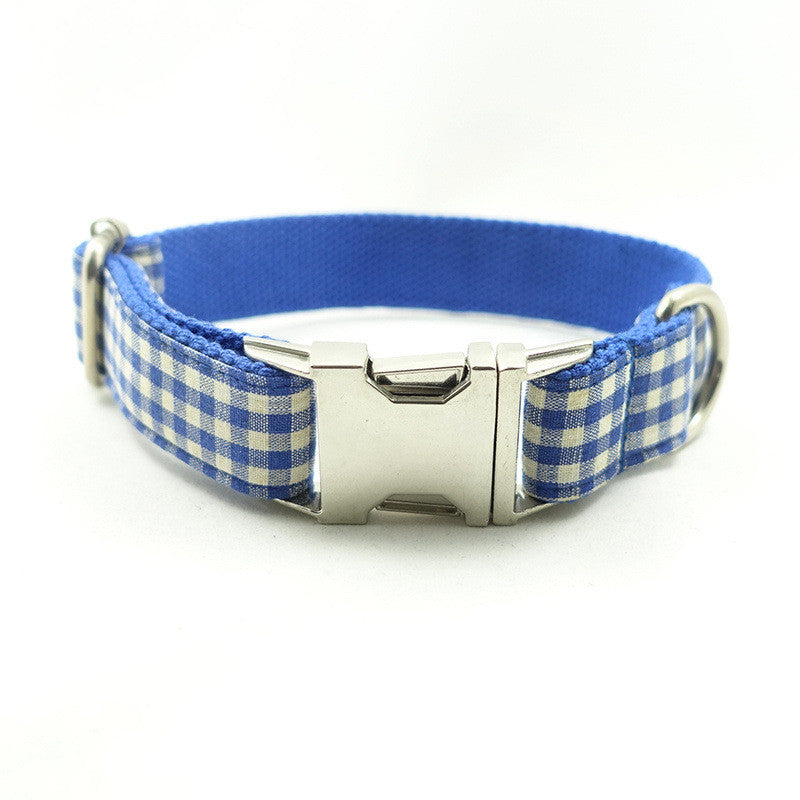 HKM-6414013 Blue Plaid Polyester Fiber Dog Collar for Comfort and Style