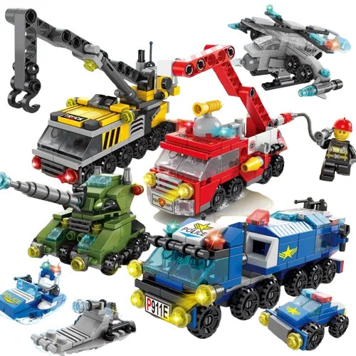 HKM-641491 6 in 1 Building Blocks Cement Mixer Mini Loader Truck Toy Set for Kids Ages 2 and Up