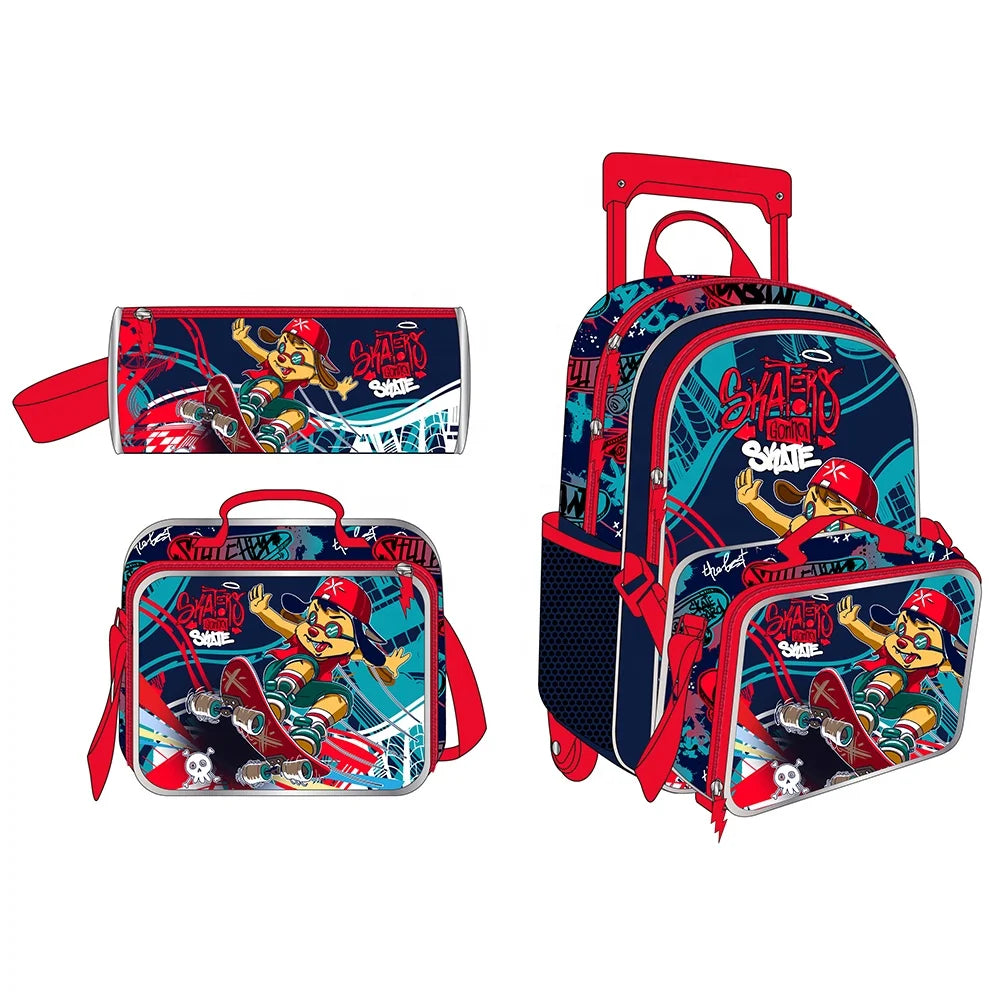 HKM-641619 Children's Customisable Backpack Set with Trolley - High-Quality Student School Bag