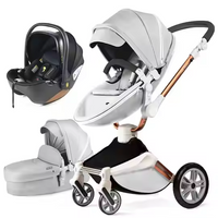 HKM-641683 Luxury 3-in-1 PU Leather Baby Stroller with High Landscape Design