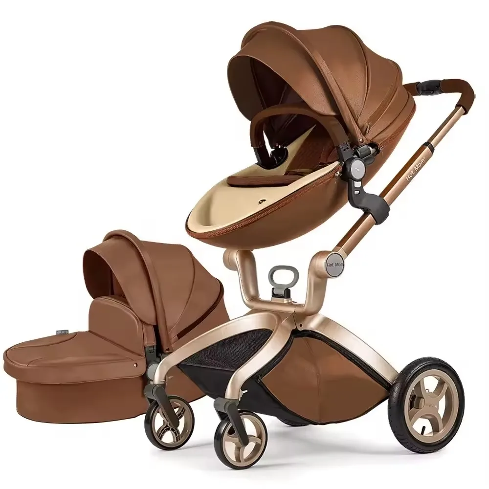 HKM-641683 Luxury 3-in-1 PU Leather Baby Stroller with High Landscape Design