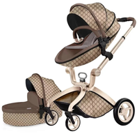 HKM-9641683 Luxury 3-in-1 PU Leather Baby Stroller with High Landscape Design