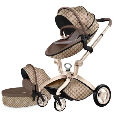 HKM-641683 Luxury 3-in-1 PU Leather Baby Stroller with High Landscape Design