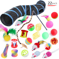 HKM-6417085 22-Piece Interactive Cat Toy Set with Tunnel and Assorted Accessories