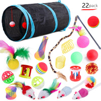 HKM-6417085 22-Piece Interactive Cat Toy Set with Tunnel and Assorted Accessories