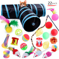 HKM-6417085 22-Piece Interactive Cat Toy Set with Tunnel and Assorted Accessories