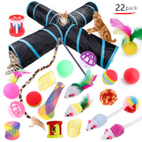HKM-6417085 22-Piece Interactive Cat Toy Set with Tunnel and Assorted Accessories