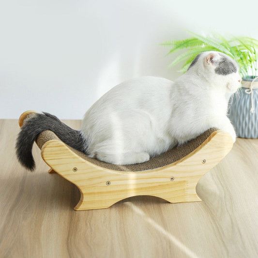 HKM-6417981 U-Shaped Corrugated Cat Scratcher with Pine Wood Base and Catnip Feature